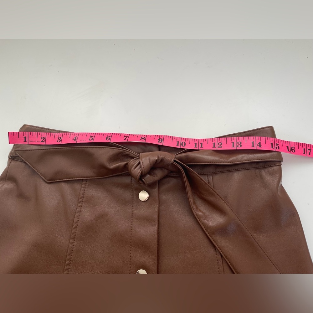 Nicole Miller Vegan Leather A-Line Midi Skirt Chocolate Brown Size S - Picture 4 of 6